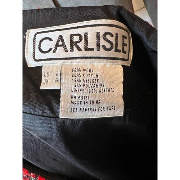 CARLISLE wool blend red black white check wrap fringe straight pencil skirt 2 - Picture 7 of 7